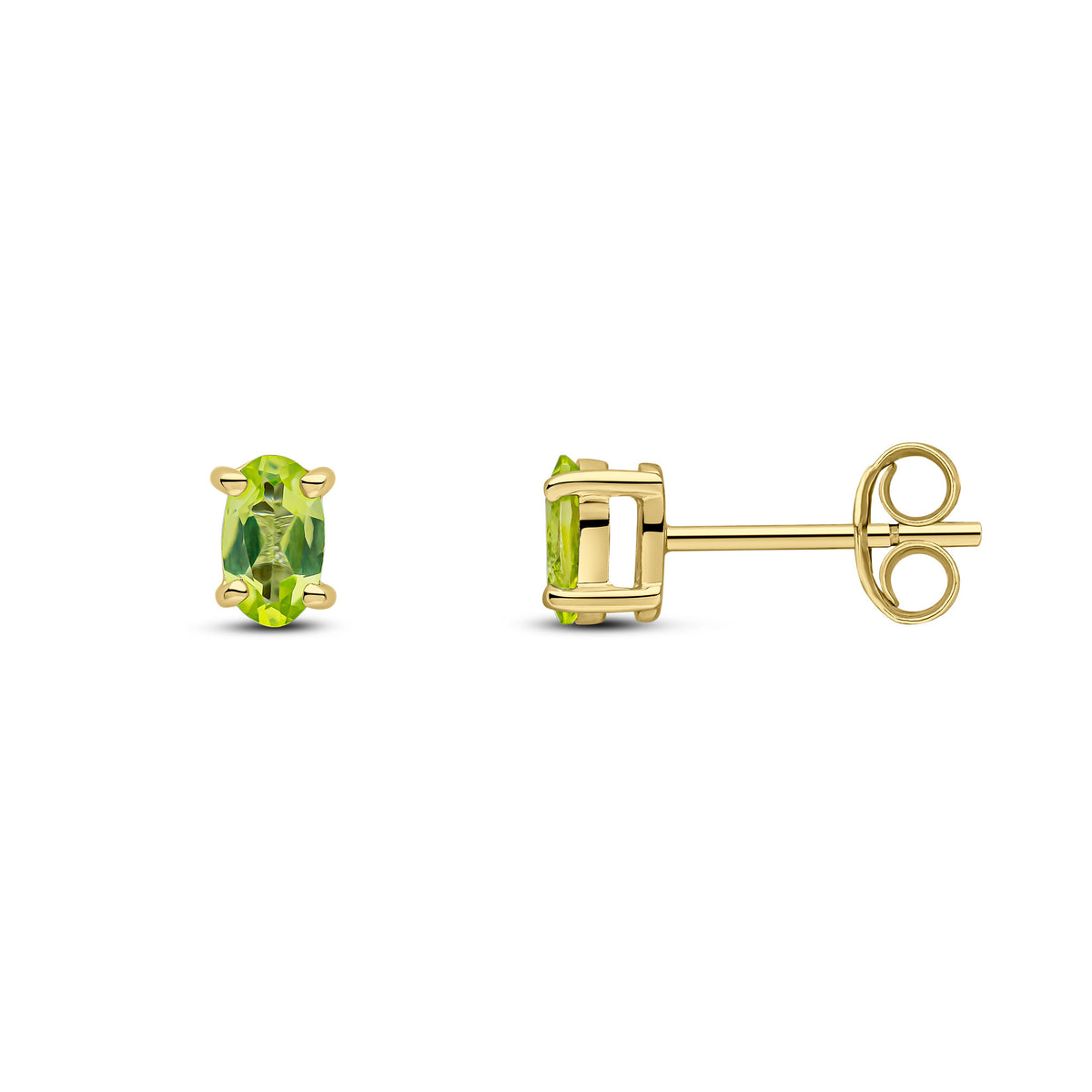9ct Yellow Gold 5x3 Oval Peridot Claw Set Stud Earrings