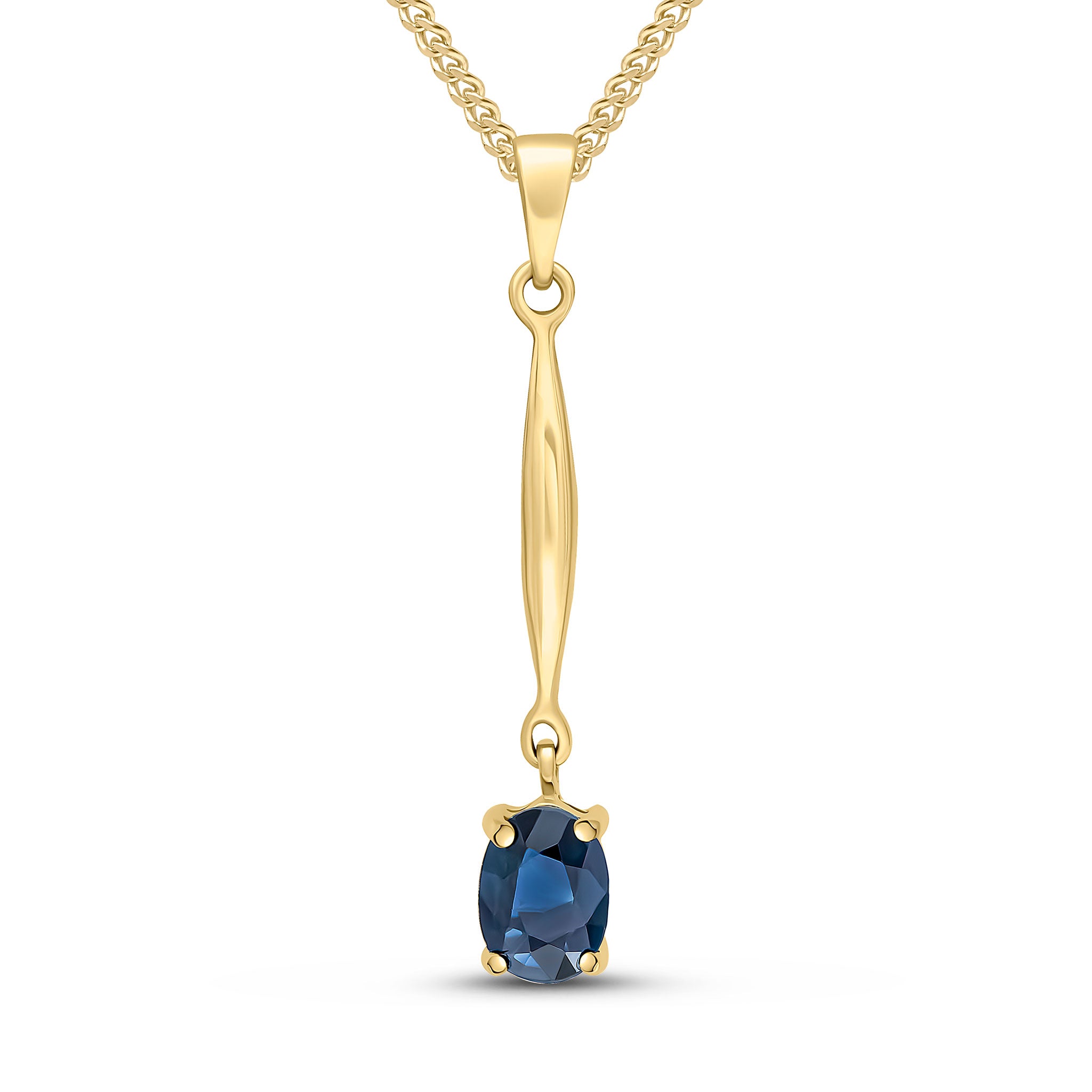 9ct Yellow Gold 7x5 Oval Claw Sapphire and Bar Pendant