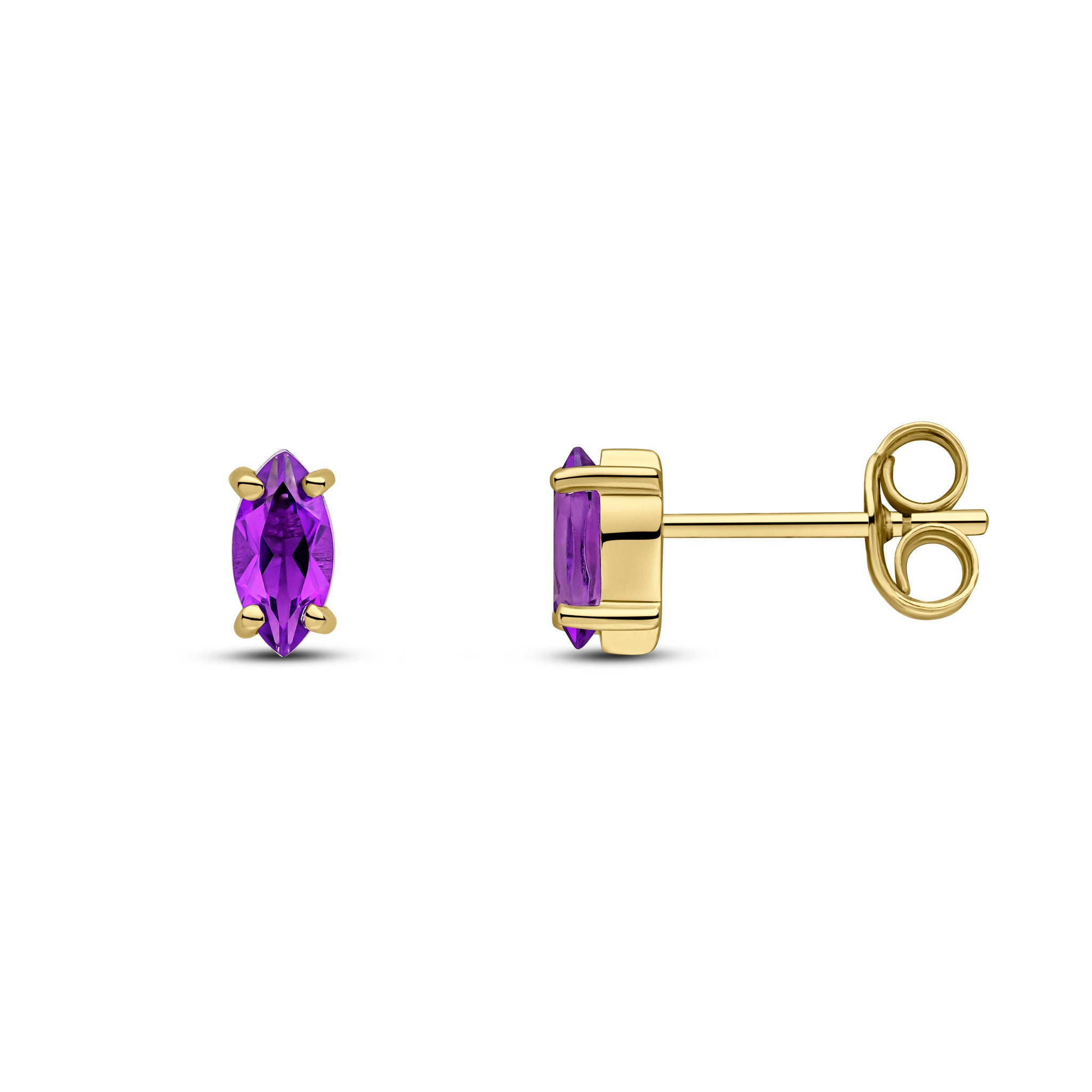 9ct Yellow Gold 6x3mm Marquise Amethyst Claw Set Earrings