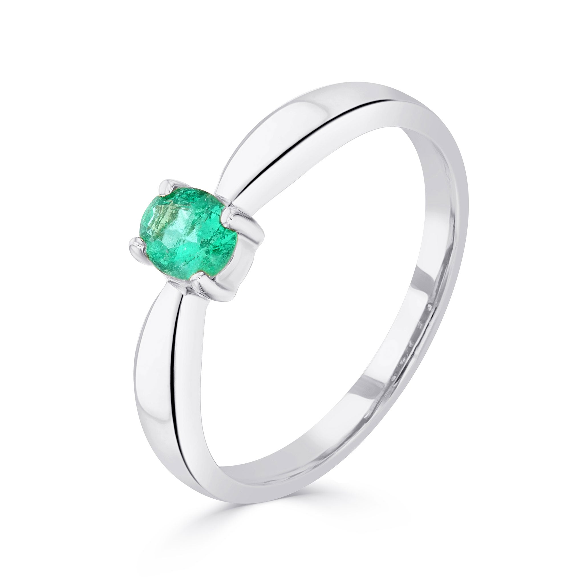 9ct White Gold 5x4mm Oval Emerald Claw Set Single Stone Ring