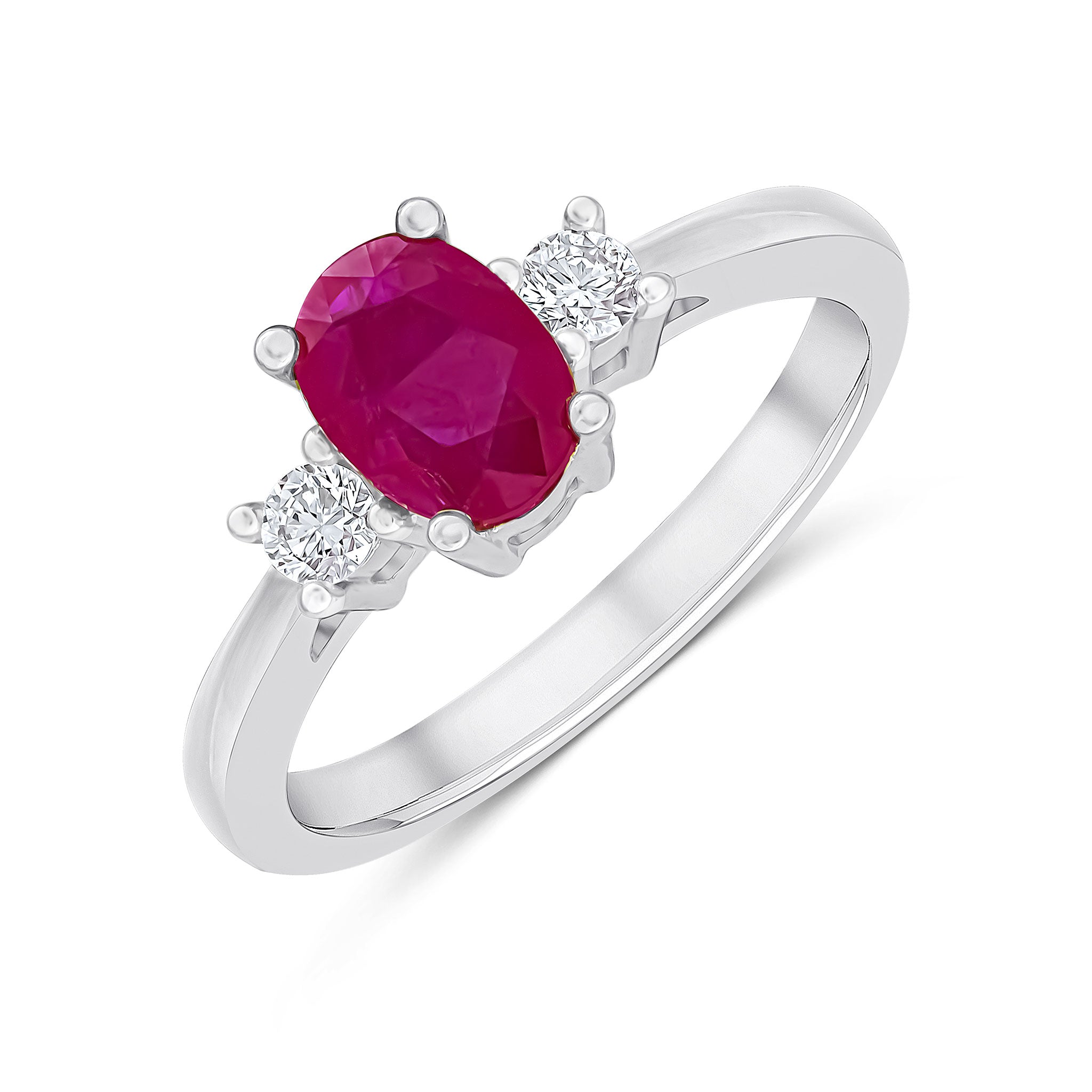 9CT WG 7X5 OVAL RUBY AND DIAMOND CLAW SET 3ST RING 1
