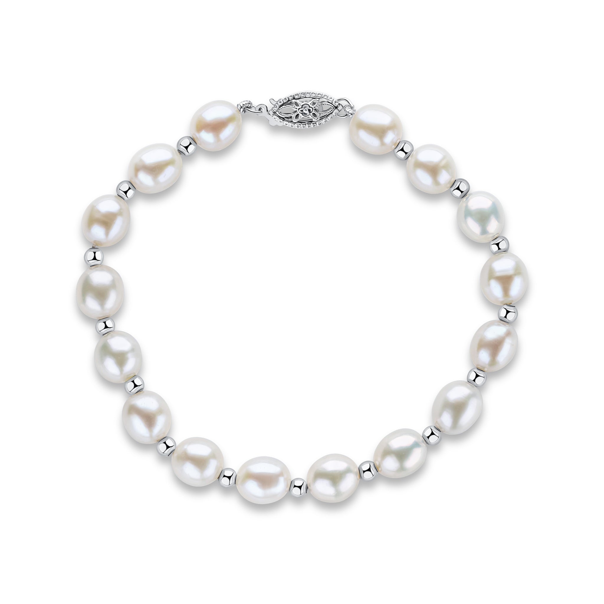 9ct White Gold 7mm Rice Bead White