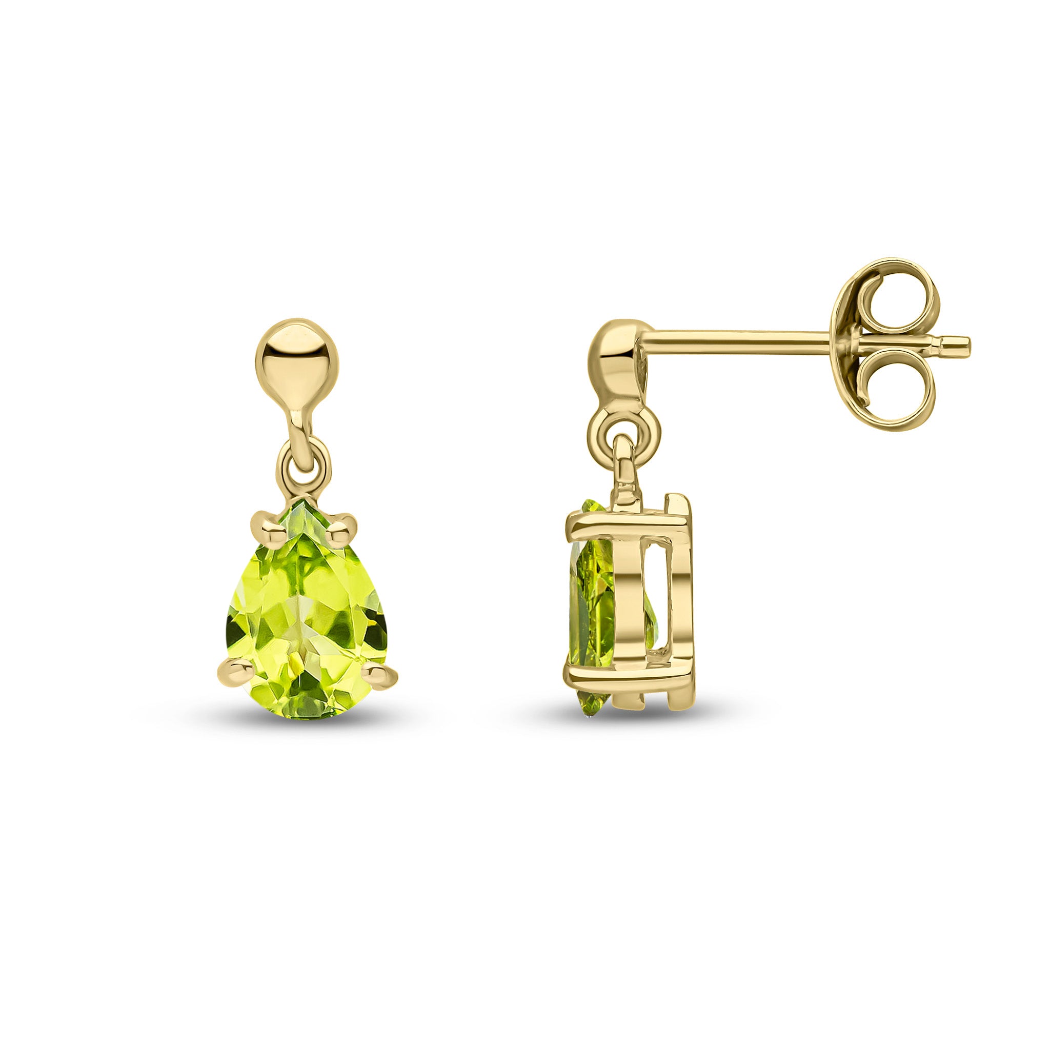 9ct Yellow Gold 7x5 Pear Shape Peridot Claw Set Drop Earrings with Bead Top