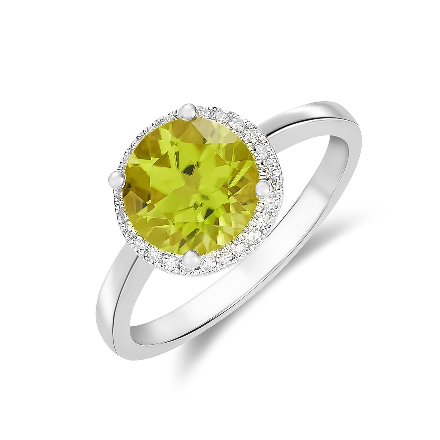 9CT WG 8MM ROUND PERIDOT AND DIAMOND CLAW CLUSTER RING 1