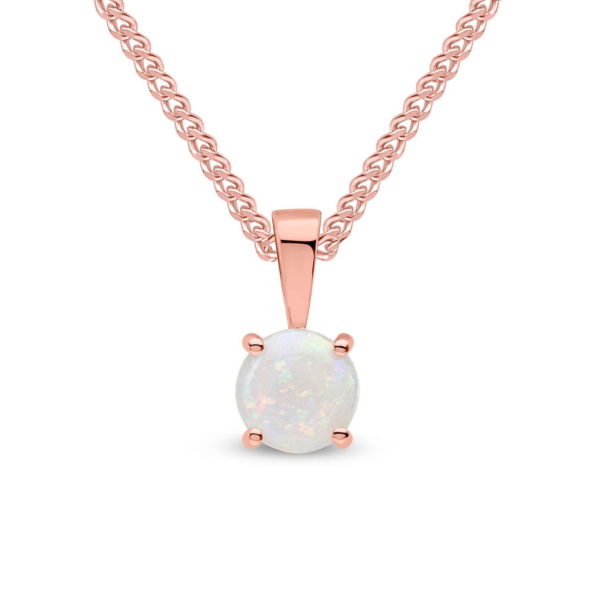 9ct Rose Gold 6mm Round Opal 4 Claw Pendant