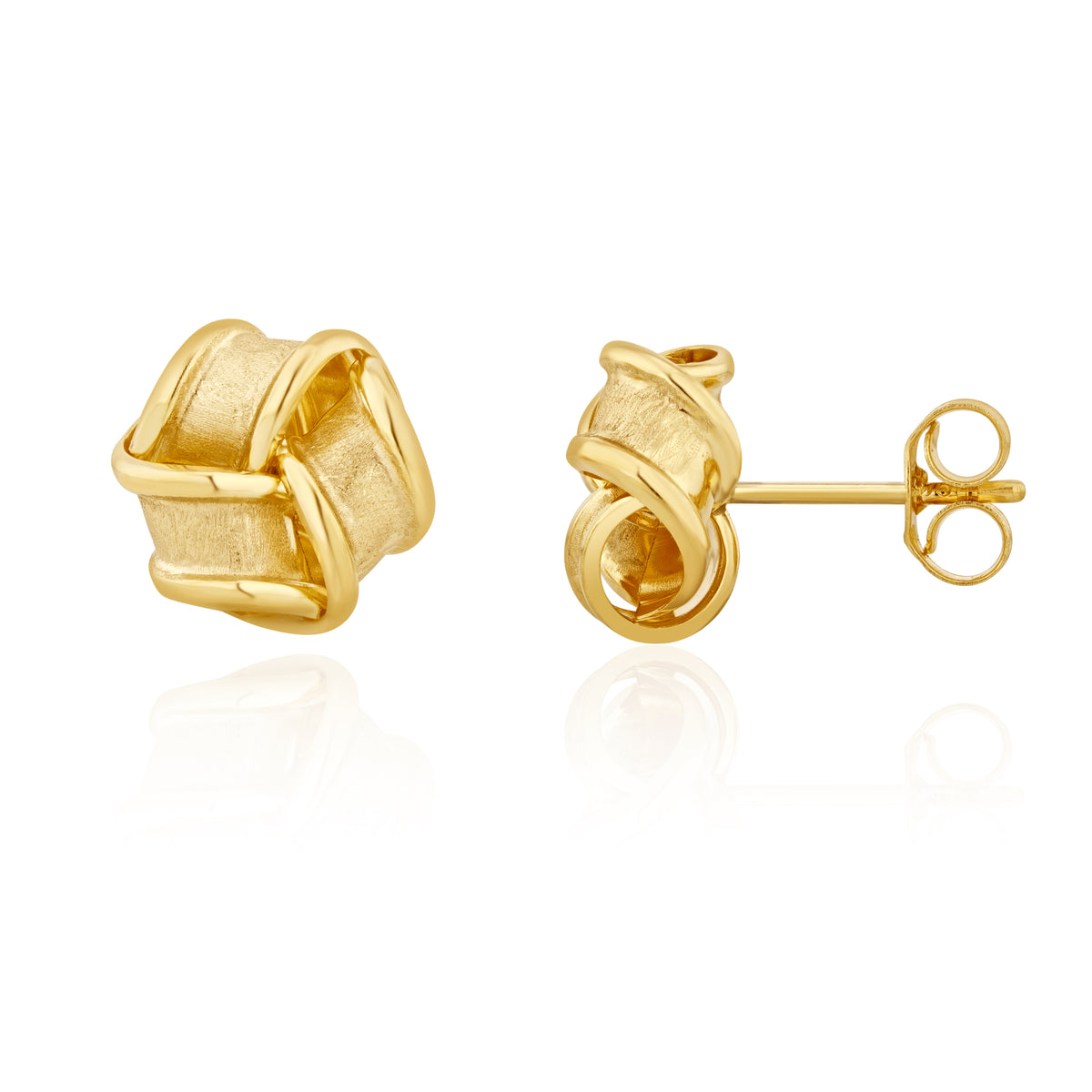9ct Yellow Gold Satin Polished Ribbon Knot Stud Earrings