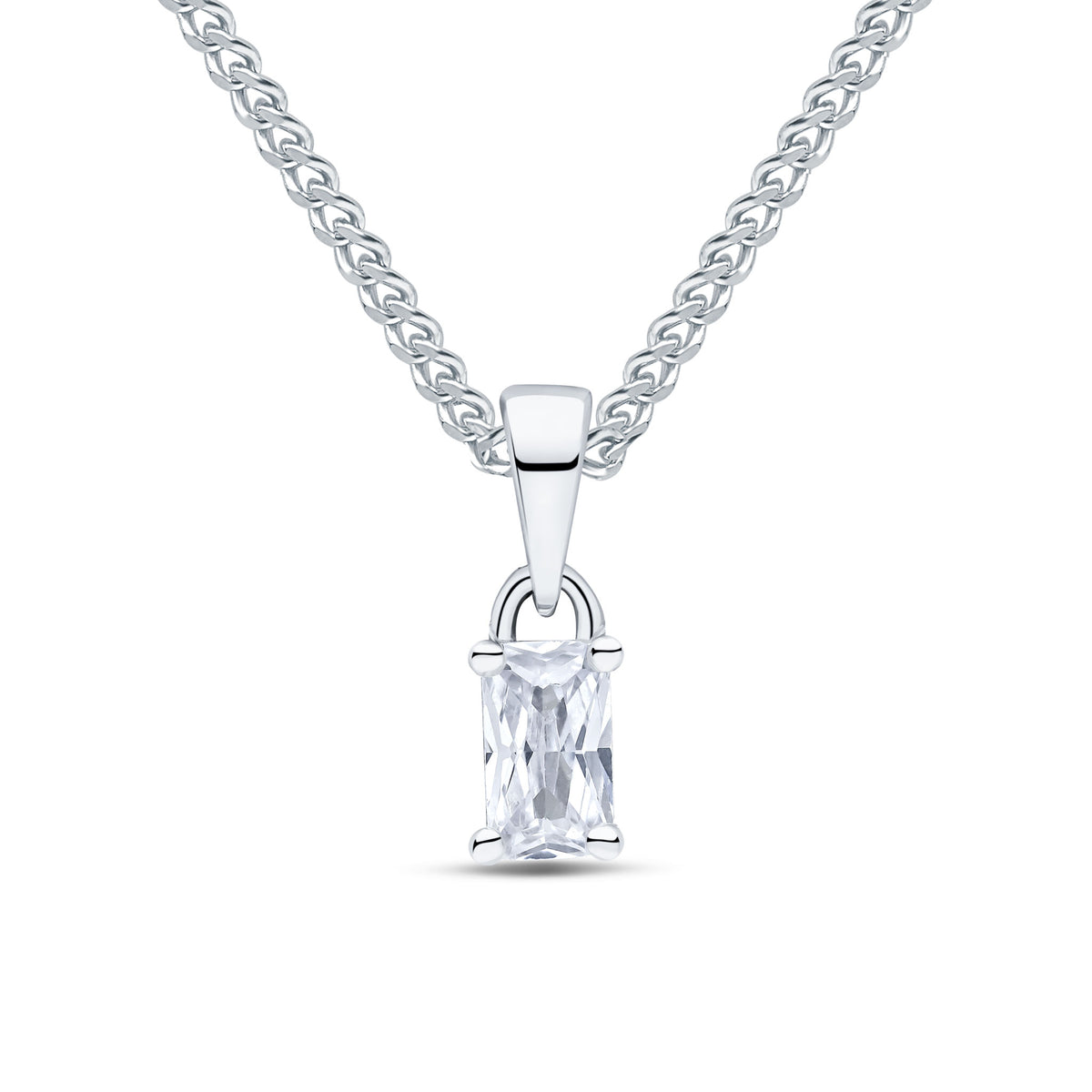 9ct White Gold 5x3 Octagon CZ Claw Pendant