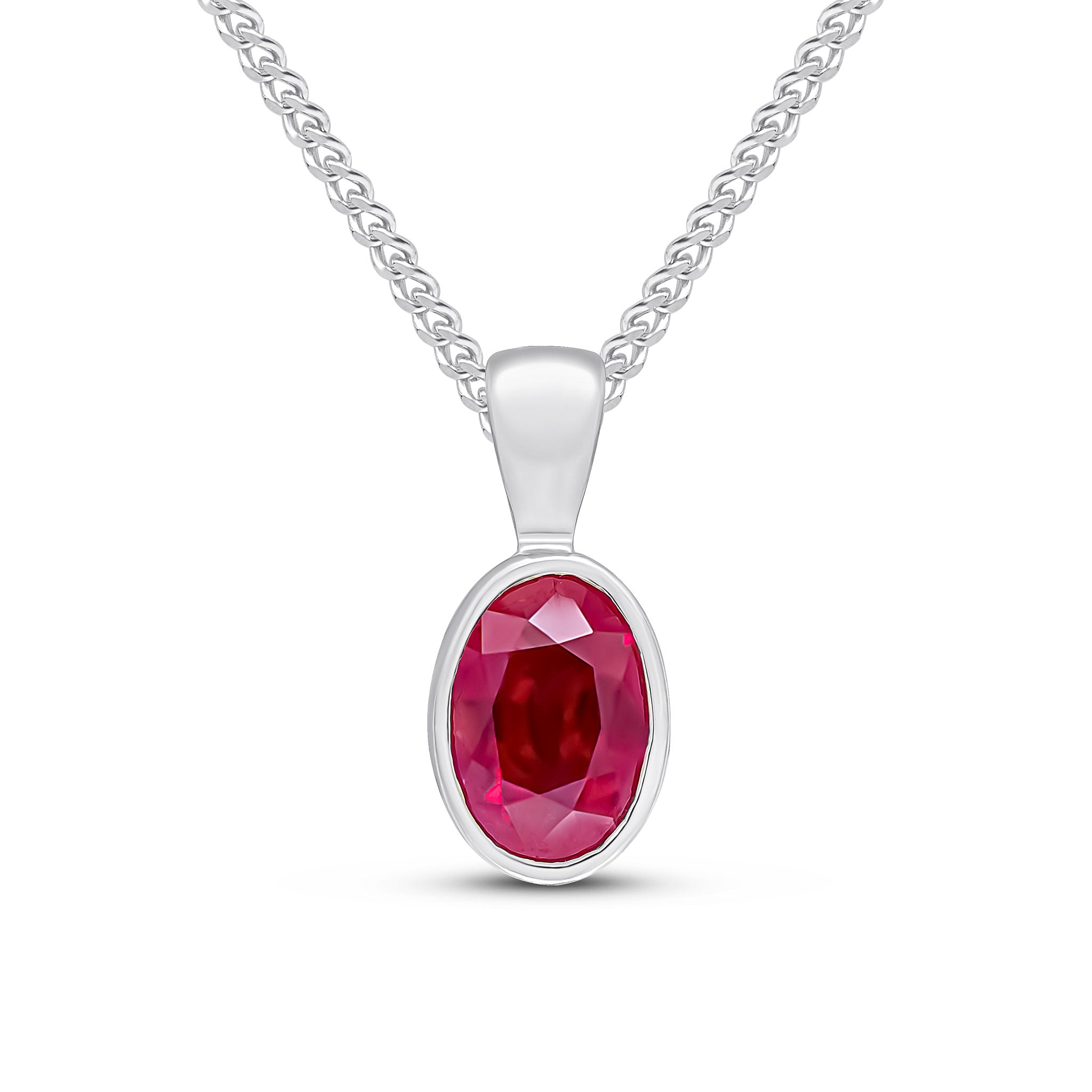 9ct White Gold 7x5mm Oval Ruby Rubover Pendant