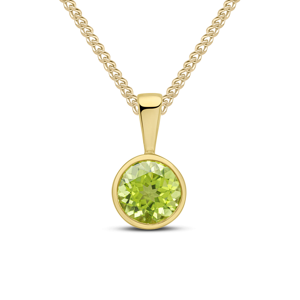 9ct Yellow Gold 6mm Round Peridot Rubover Pendant