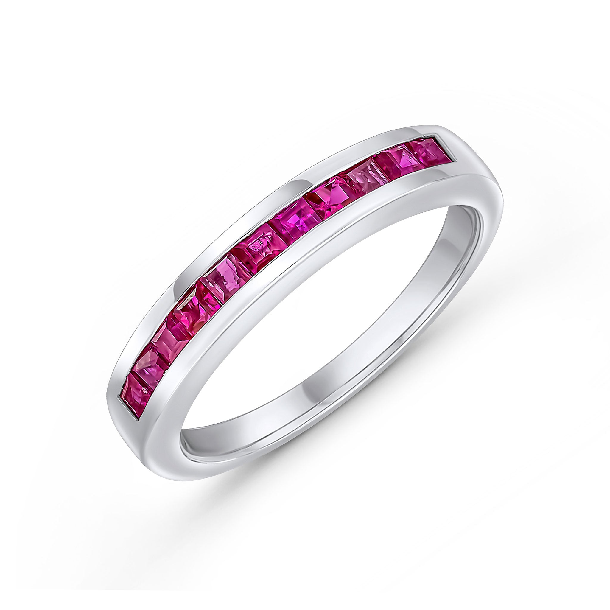 9ct White Gold Square Ruby 11 Stone Channel Set 1 2 Eternity Ring