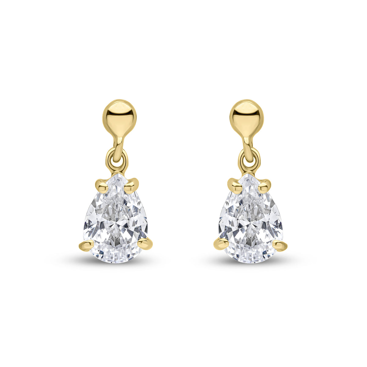 9ct Yellow Gold 7x5 Pear Shape CZ Claw Set Drop Earrings with Bead Top