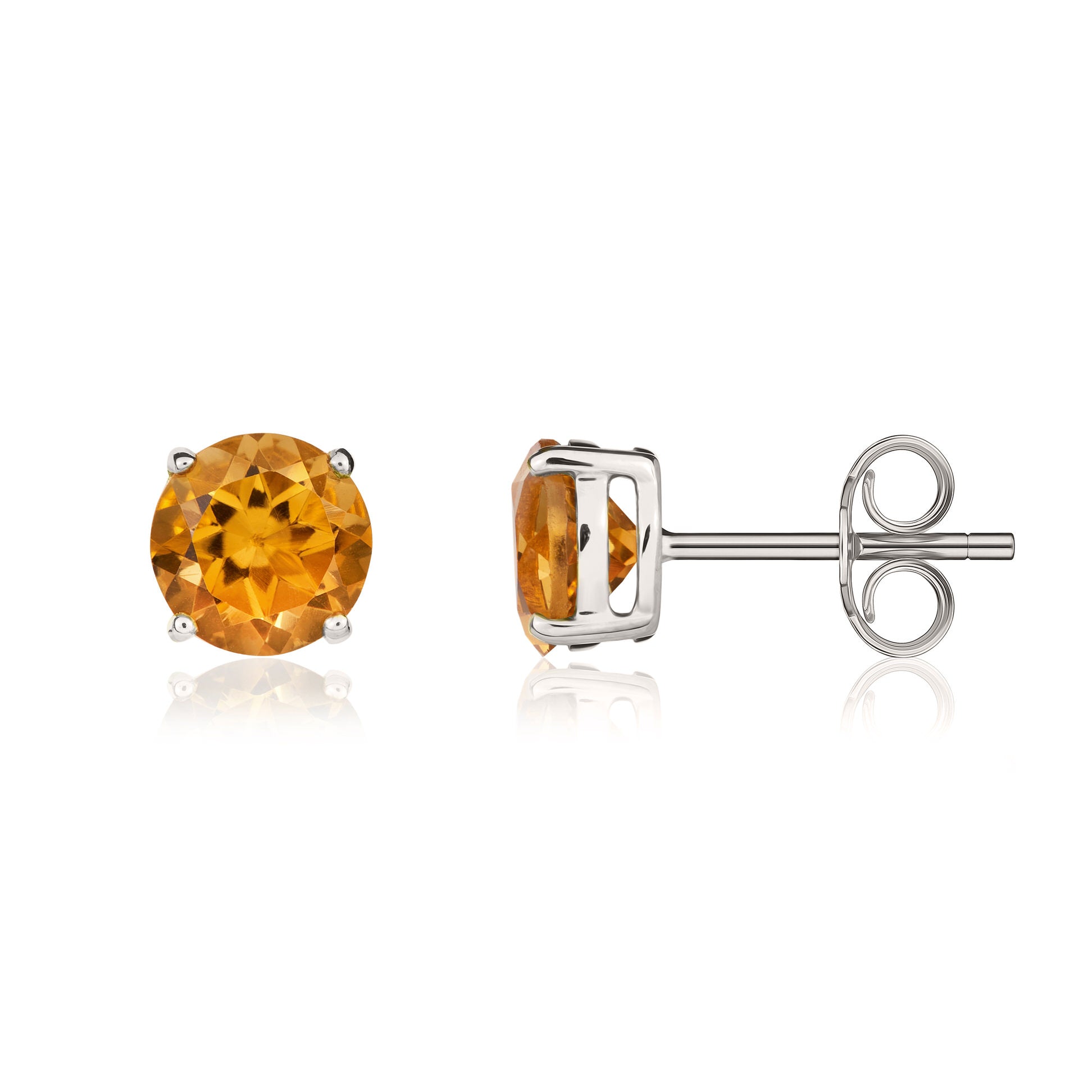 9ct White Gold 7mm Round Citrine Claw Set Earrings