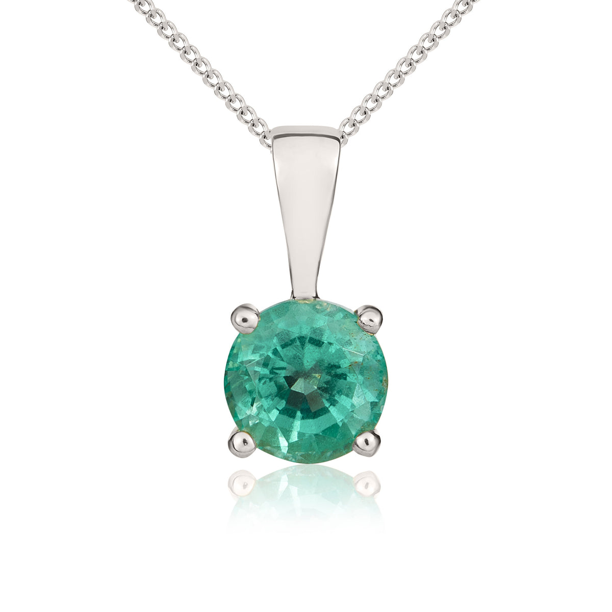 9ct White Gold Round Emerald Claw Pendant