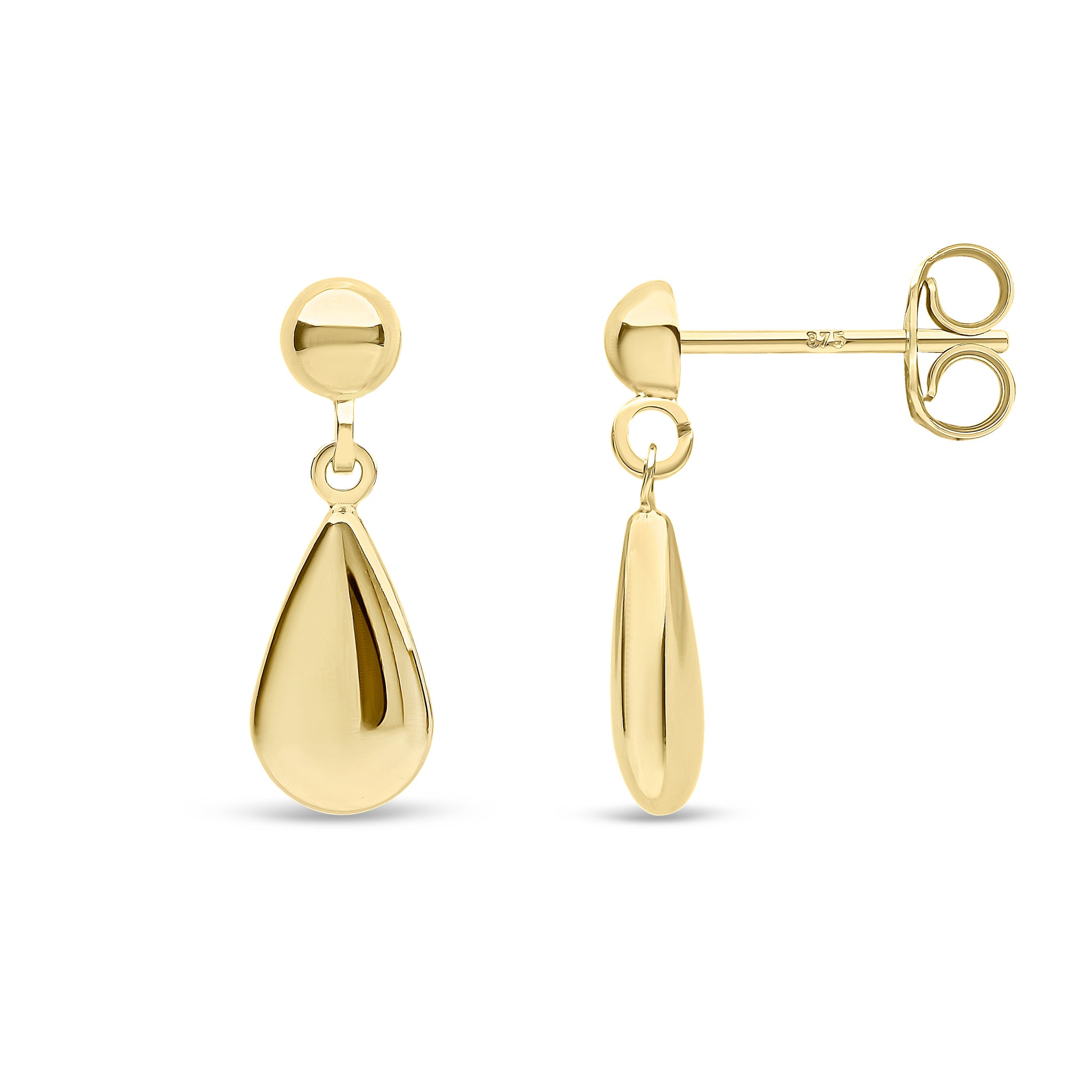 9ct Yellow Gold Polished Flat Pear Shape Drop Earrings
