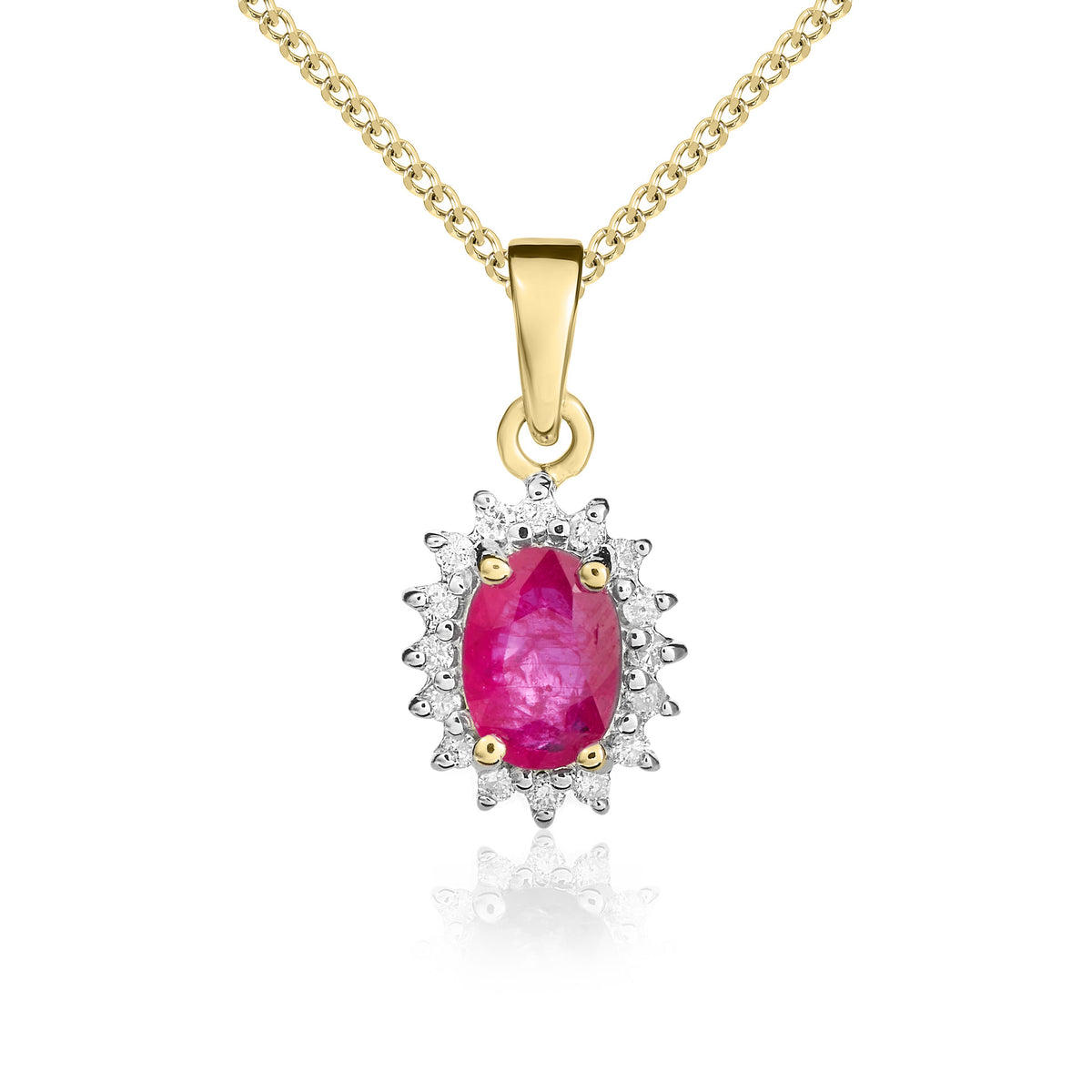 9ct Yellow Gold Oval Ruby & Diamond Cluster Pdt