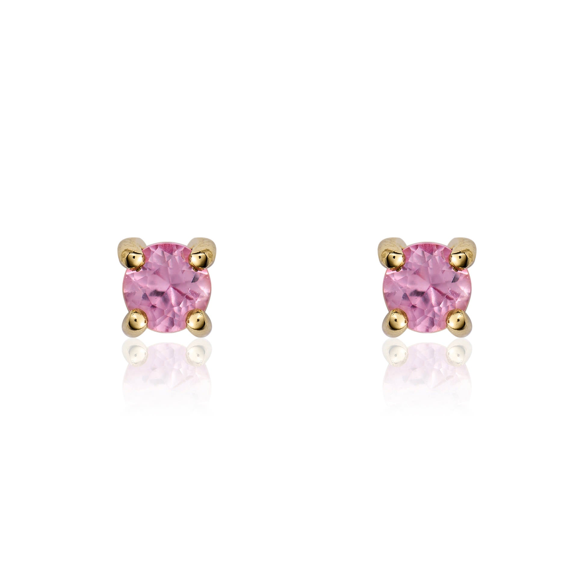 9ct Yellow Gold Round 3mm Pink Sapphire Claw Stud Earrings