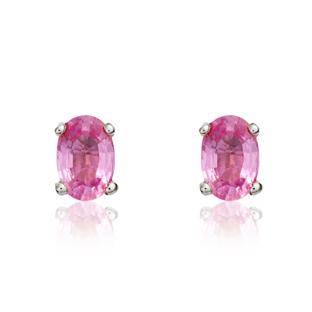 9ct White Gold 6x4 Oval Pink Sapphire Claw Set Earrings Stone Shortage So Currently Not Available