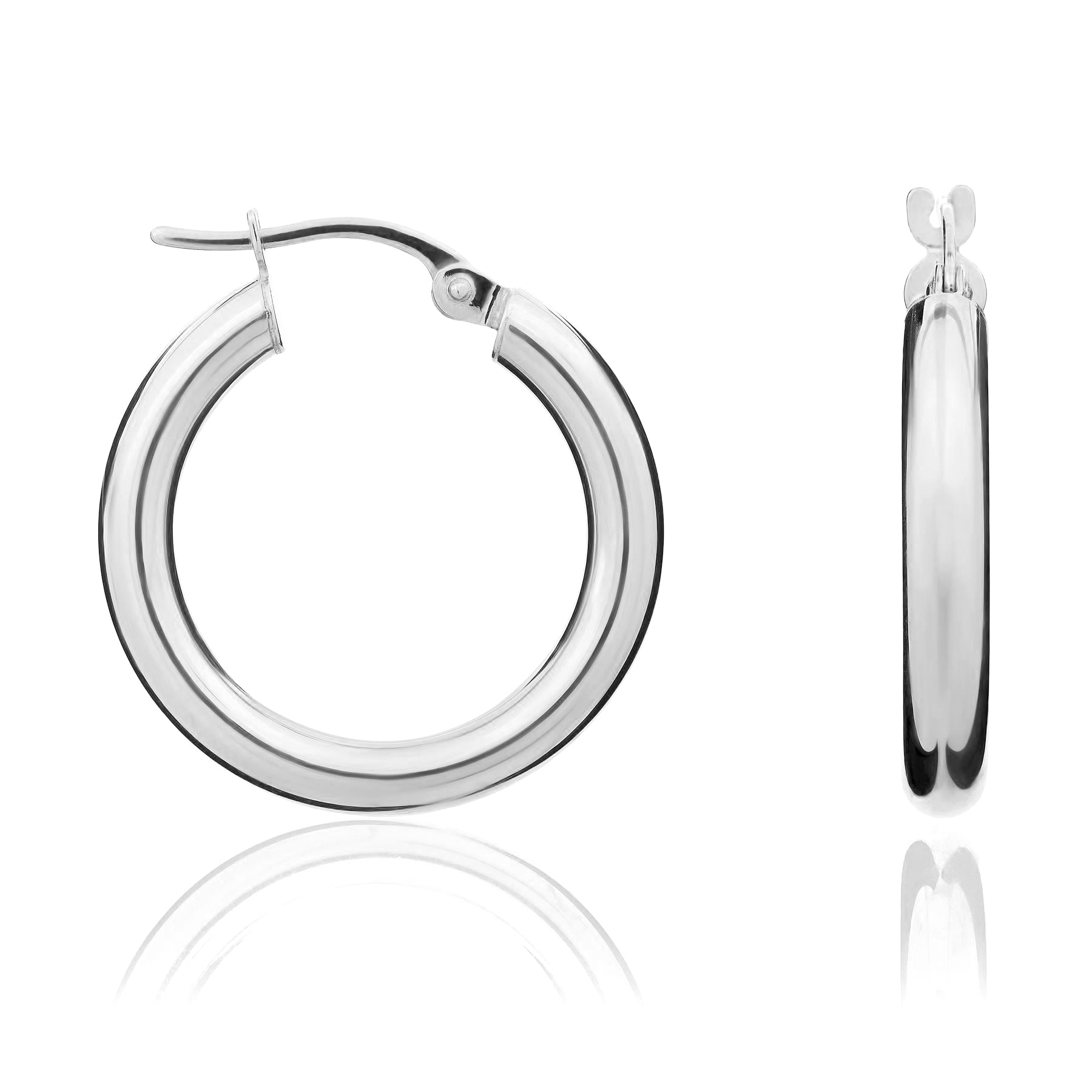 18ct white gold 4mm Tube Plain Round Hoop Earrings 23mm Diameter