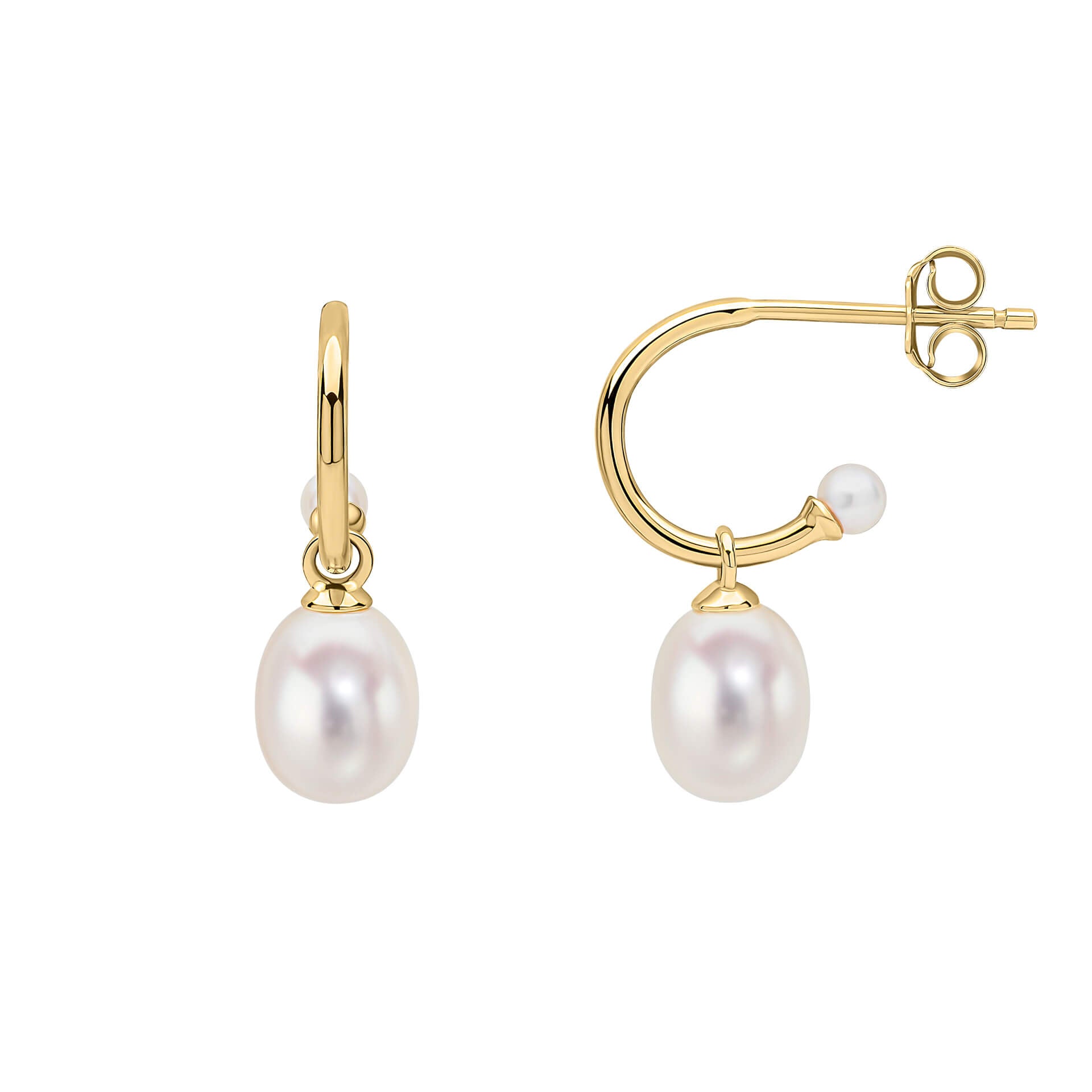 Elements Gold Pearl Detail Half Hoop Earrings