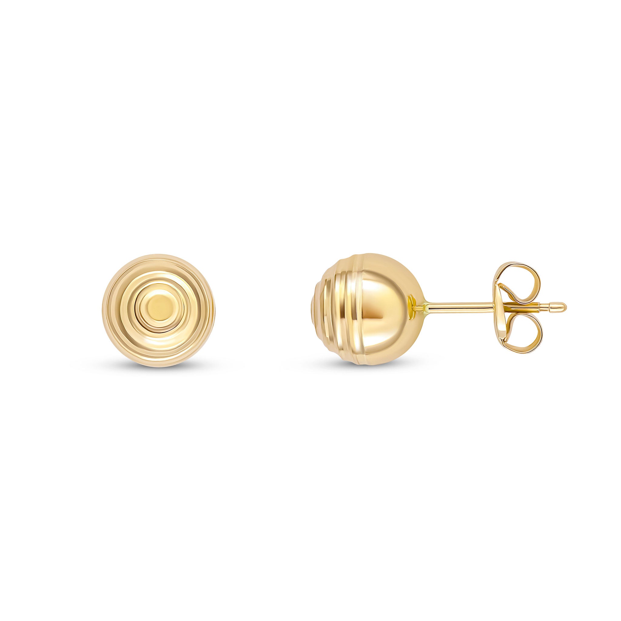 9ct Yellow Gold Striped Polished Design Ball Stud Earrings,7mm