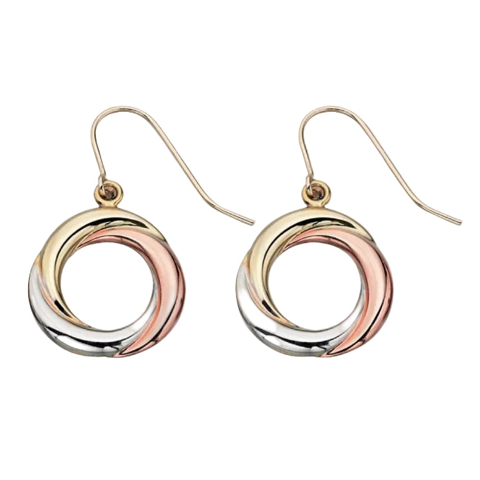 Elements Gold Tri-Metal Open Circle Drop Earrings