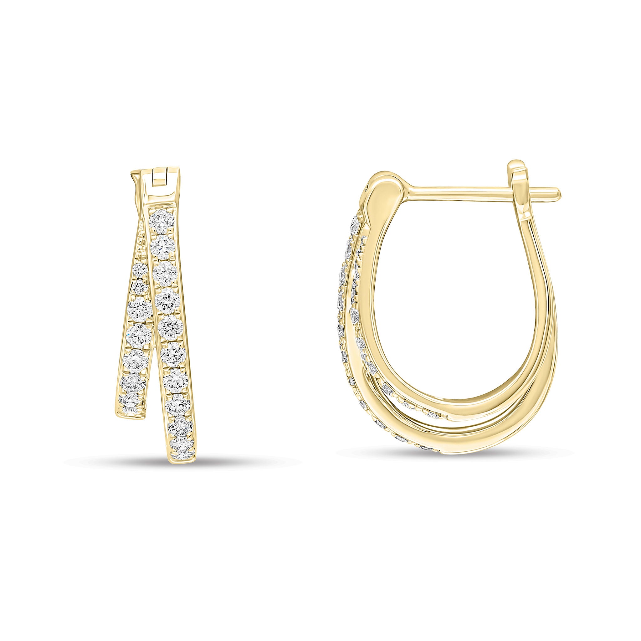 18yg Diamond 2 Row Hoop Earrings