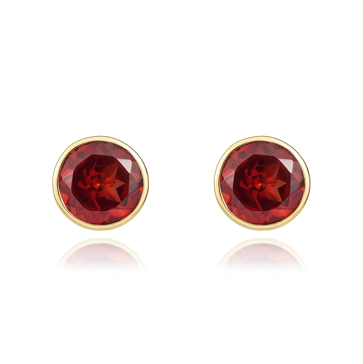 9ct Yellow Gold 5mm Round Garnet Rubover Stud Earrings