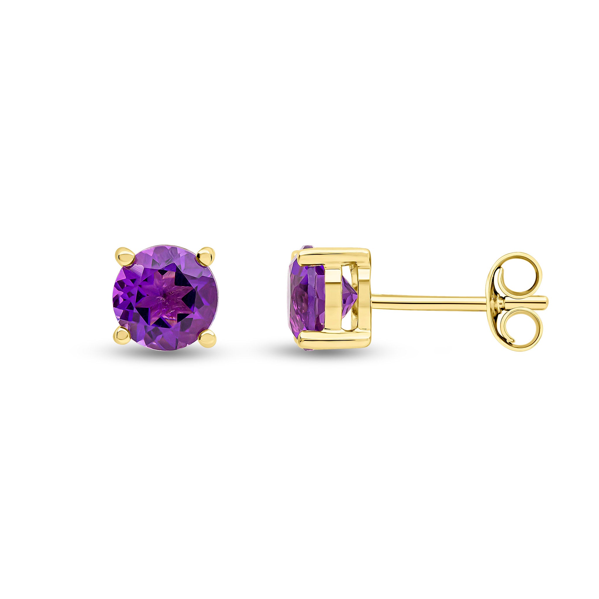 9ct yellow gold 6mm Round Amethyst 4 Claw Earrings