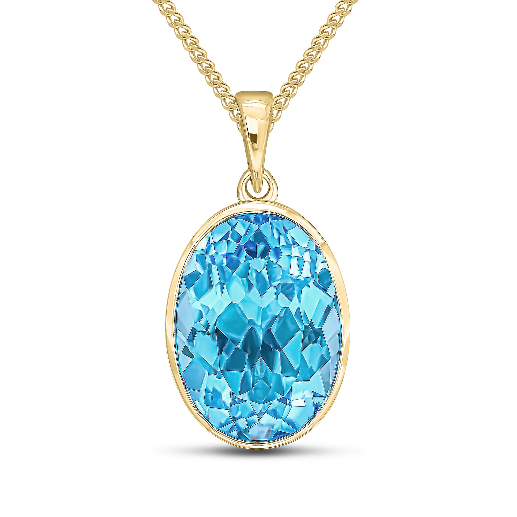 9ct Yellow Gold 14x10 Oval Swiss Blue Topaz Rubover Pendant
