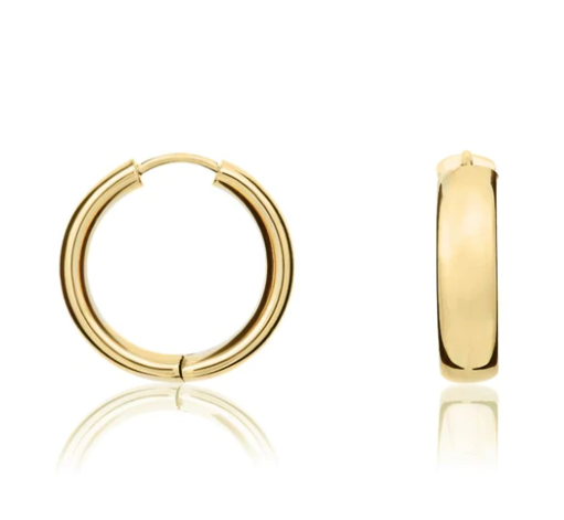 9ct Yellow Gold Polished Rounded Flat 5mm Wide Huggy Earrings. 20mm