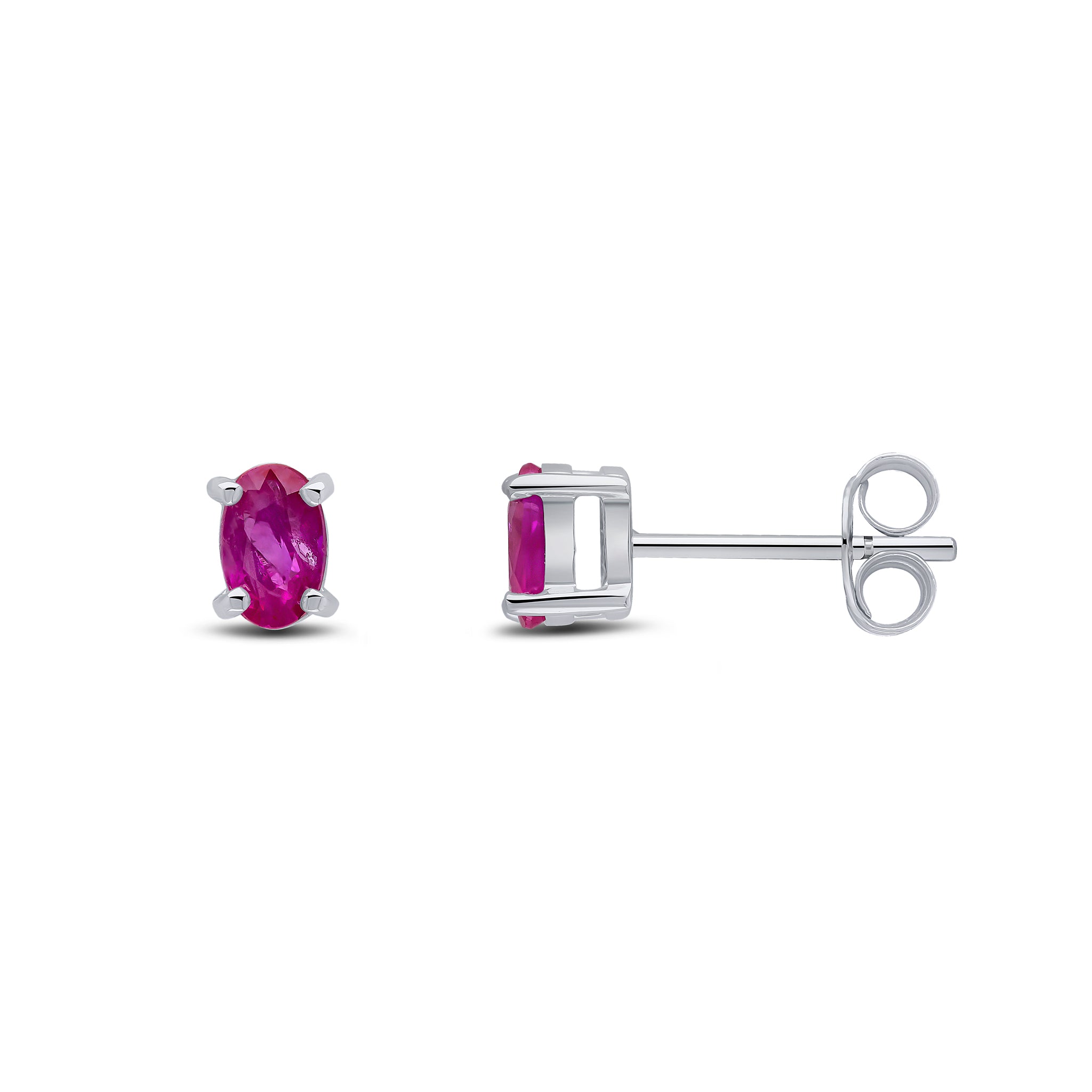 9ct White Gold 5x3 Oval Ruby Claw Earrings