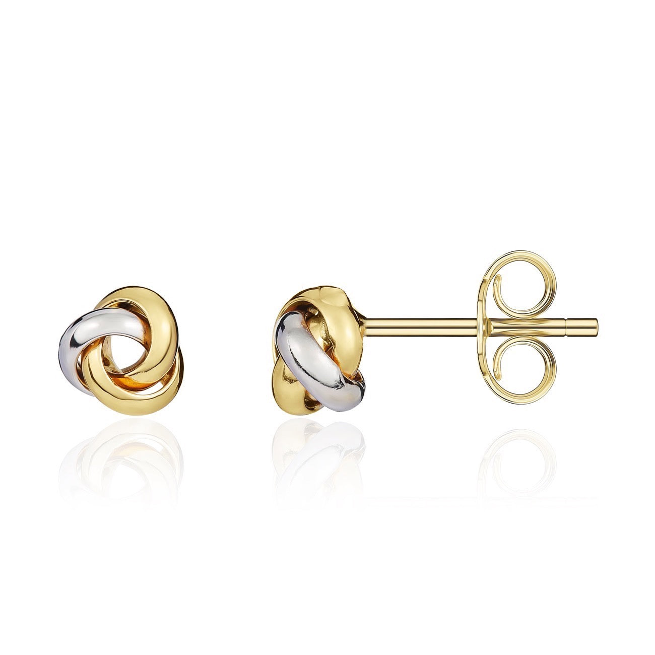 18ct yellow and white gold Polished 3 Row 7mm Knot Earrings