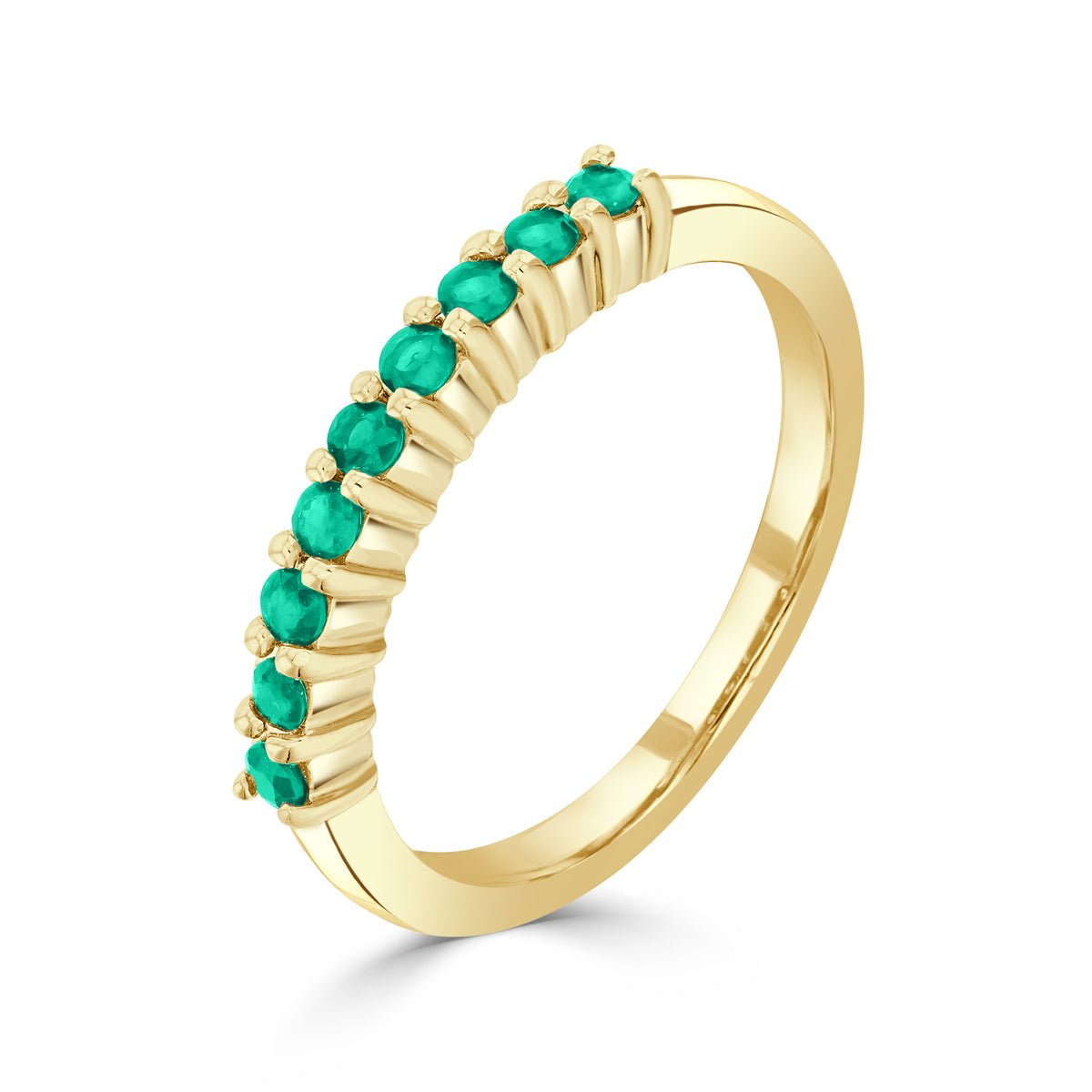 9ct Yellow Gold Round Emerald Claw Set 9 Stone Ring