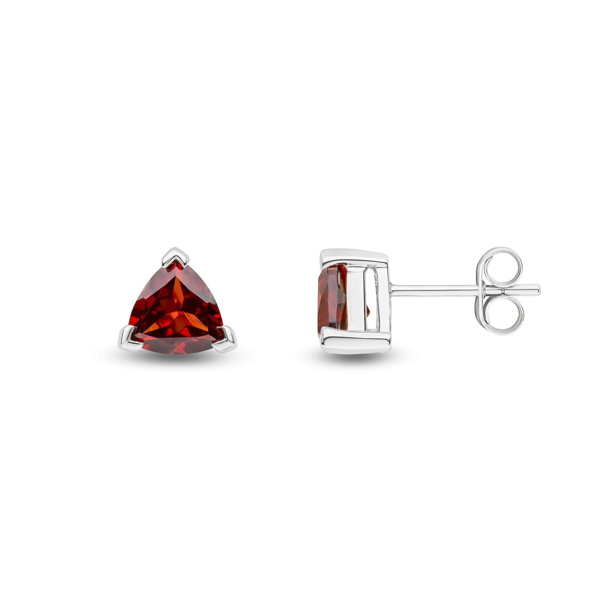 9ct White Gold 6mm Trilliant Garnet Claw Set Earrings