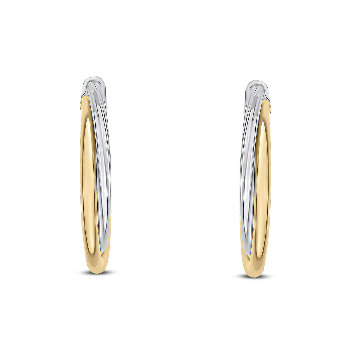 9ct Two Tone White Yellow Gold Double Twist Hoop Earrings