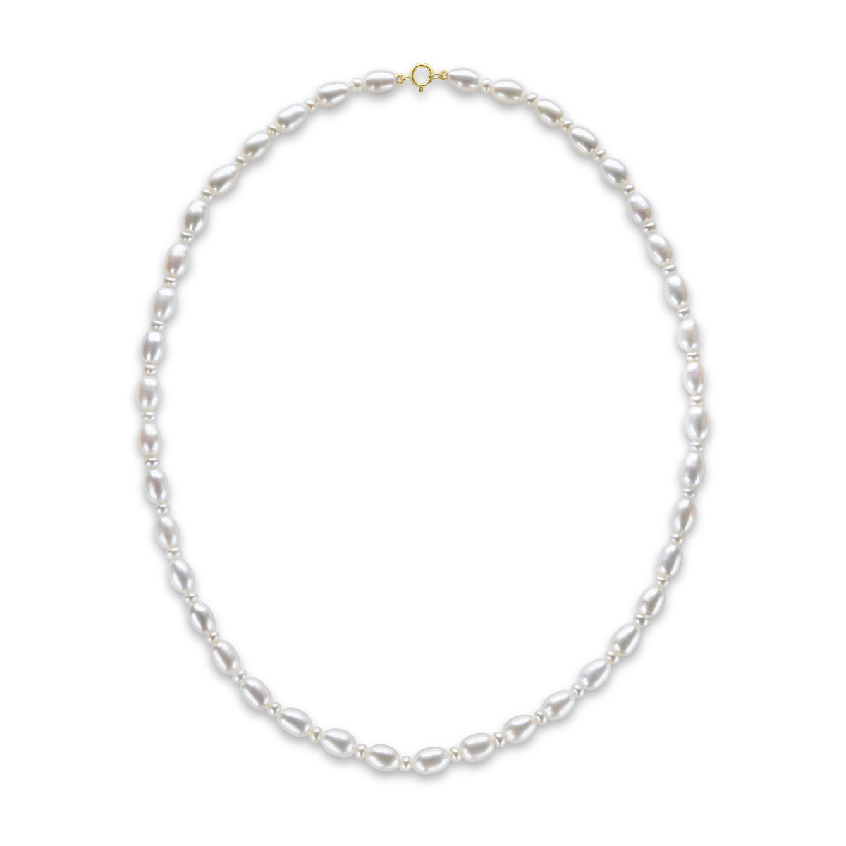 Genunine 9ct Yellow Gold White Rice Pearl Button Design Necklace 18"