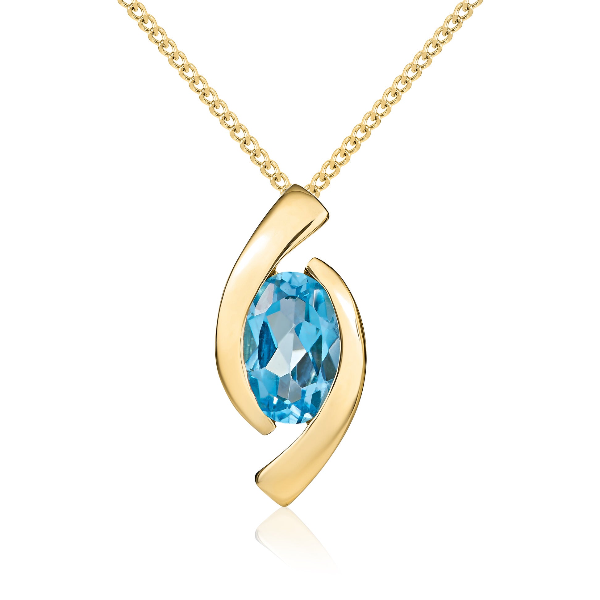 9ct yellow gold 6 x 4 mm oval Swiss Blue Topaz 'Eye' pendant