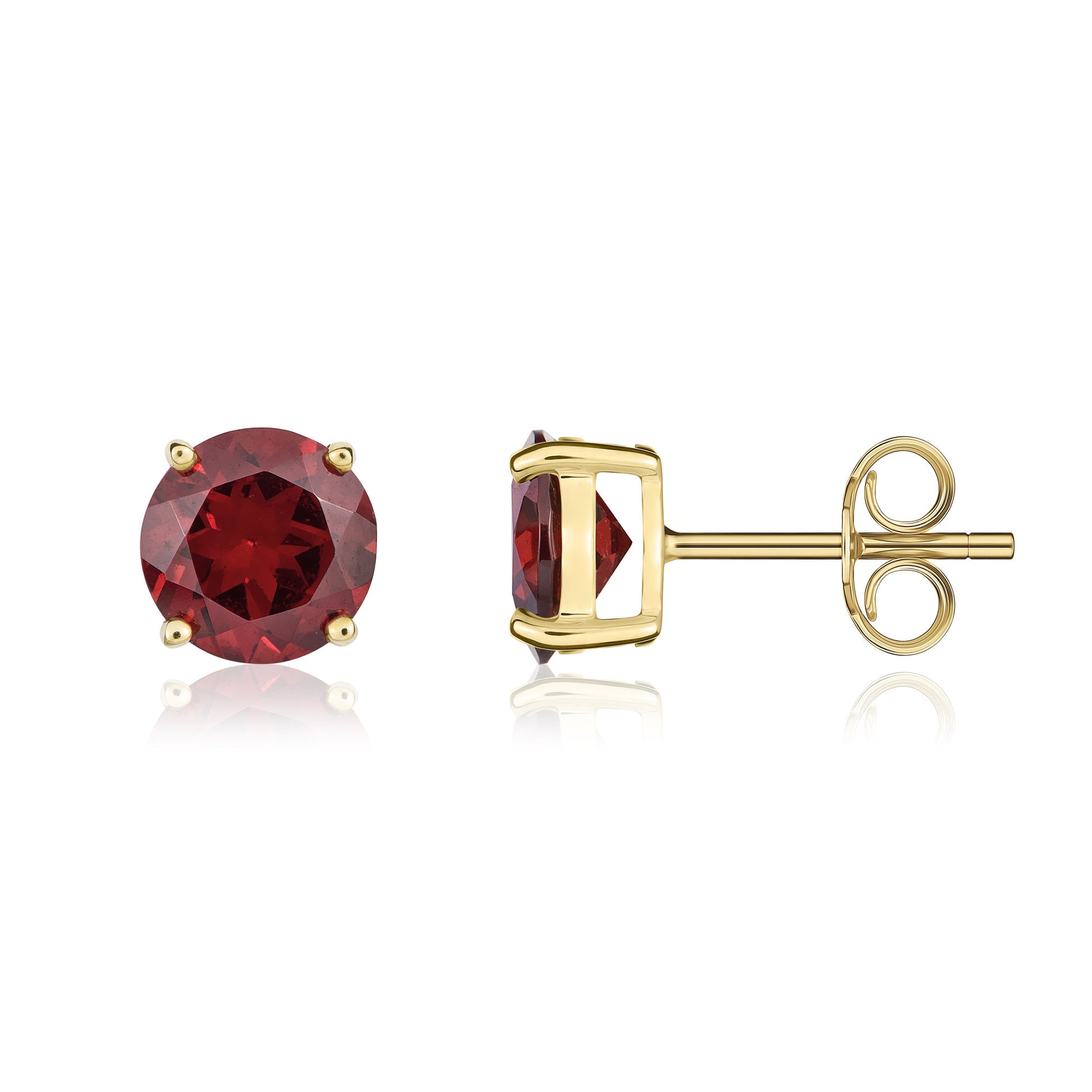 9ct Yellow Gold 8mm Round Garnet Claw Set Earrings