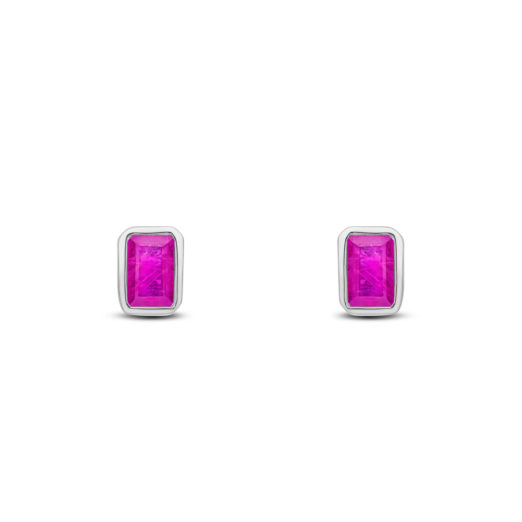9ct White Gold 5x3 Octagon Ruby Rubover Set Earrings