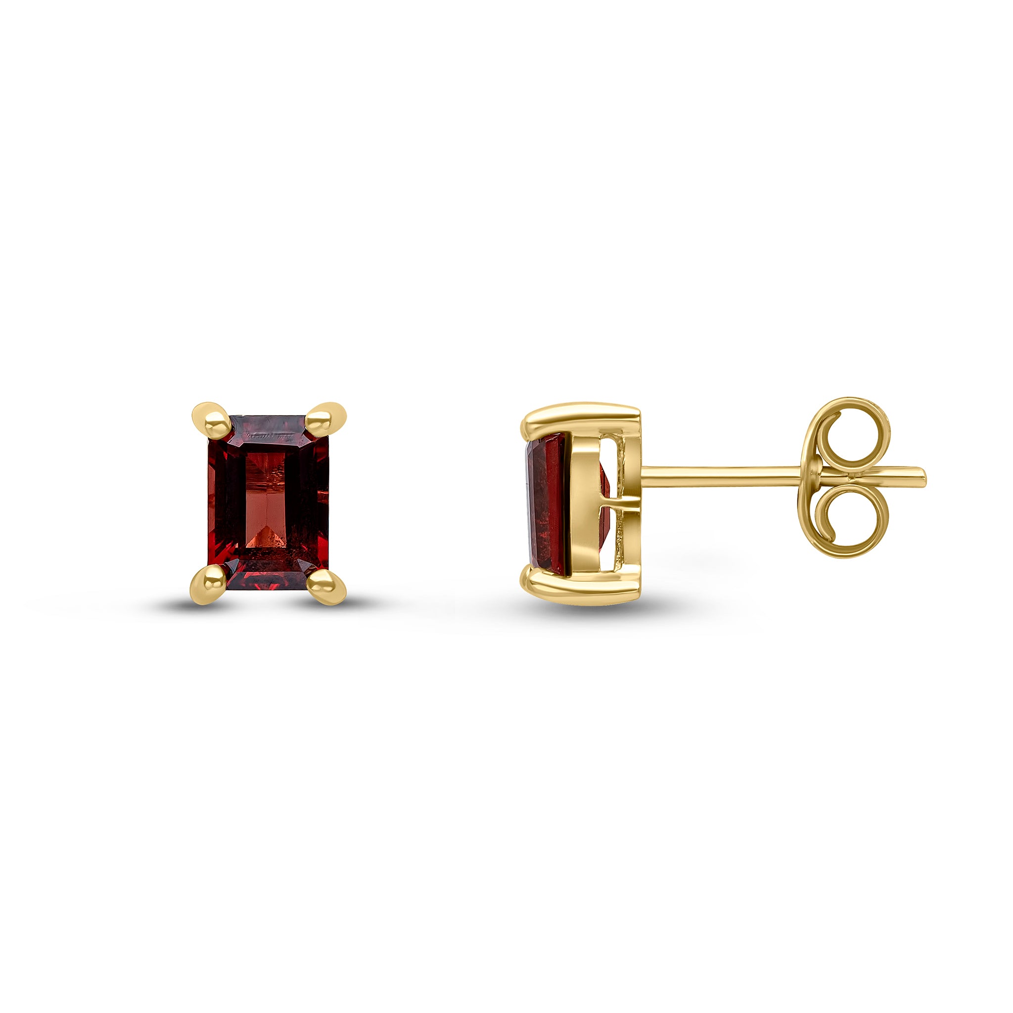 9ct Yellow Gold 6x4 Octagon Garnet Claw Set Earrings