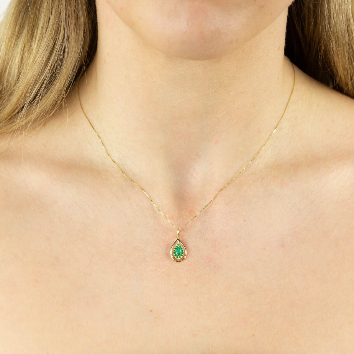 Elements Gold Cut Out Teardrop Pendant with Precious Stone