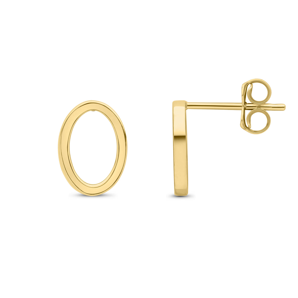 9ct Yellow Gold Square Tube Open Oval Shape Stud Earrings