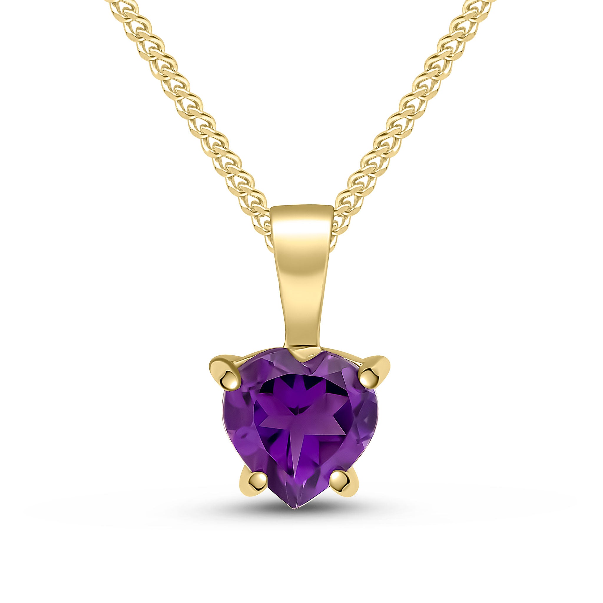 9ct Yellow Gold 6mm Heartshape Amethyst Claw Set Pendant