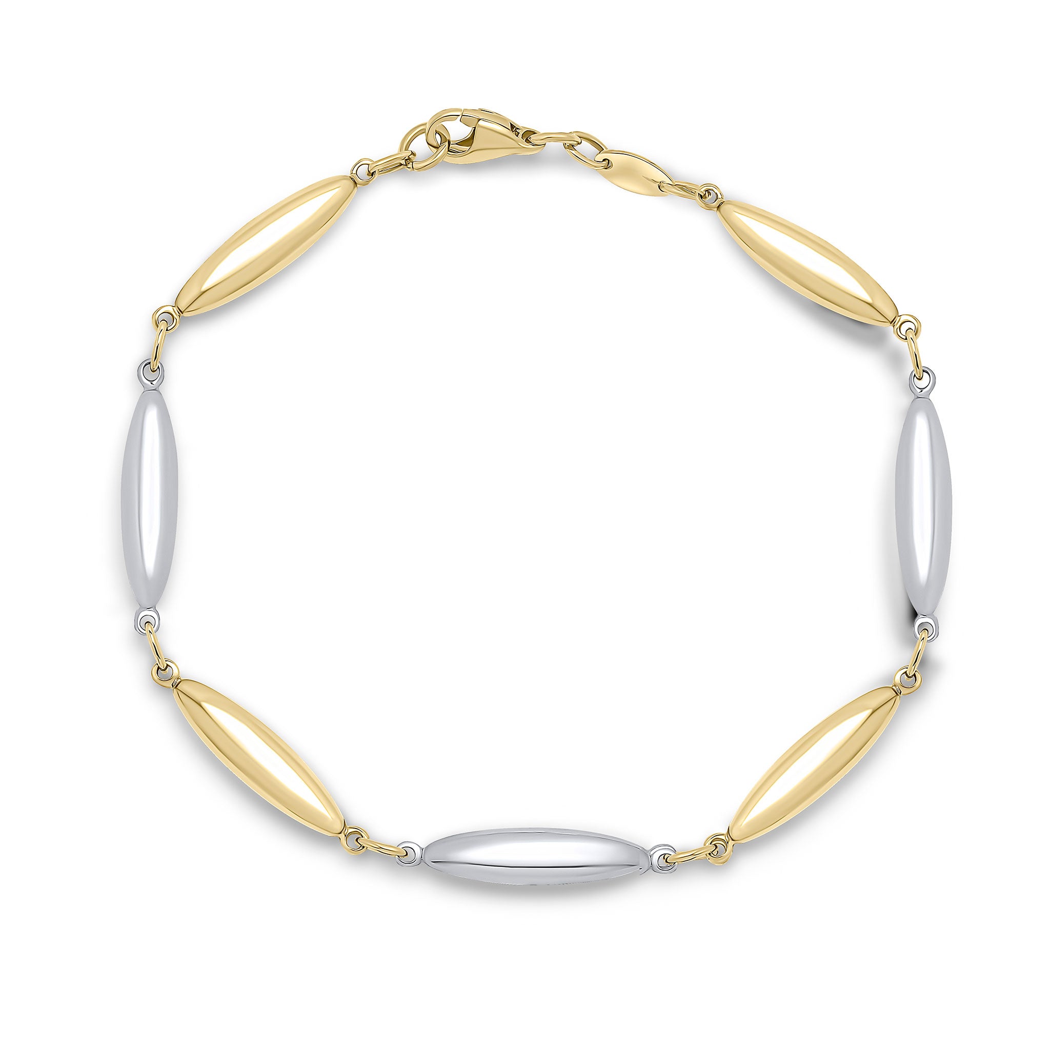 9ct Two Tone Yellow White Gold Polished 3d Marquise Links Design Bracelet 7.5"