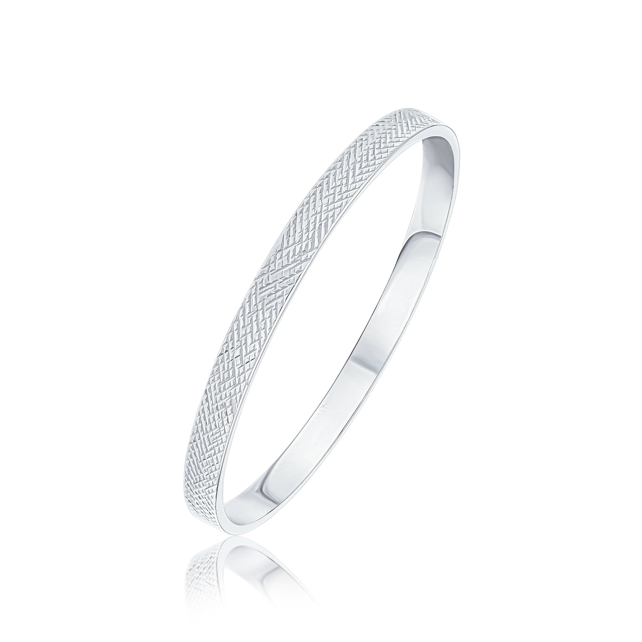 Silver 6mm Flat Bangle DC Raised Pyramid Pattern