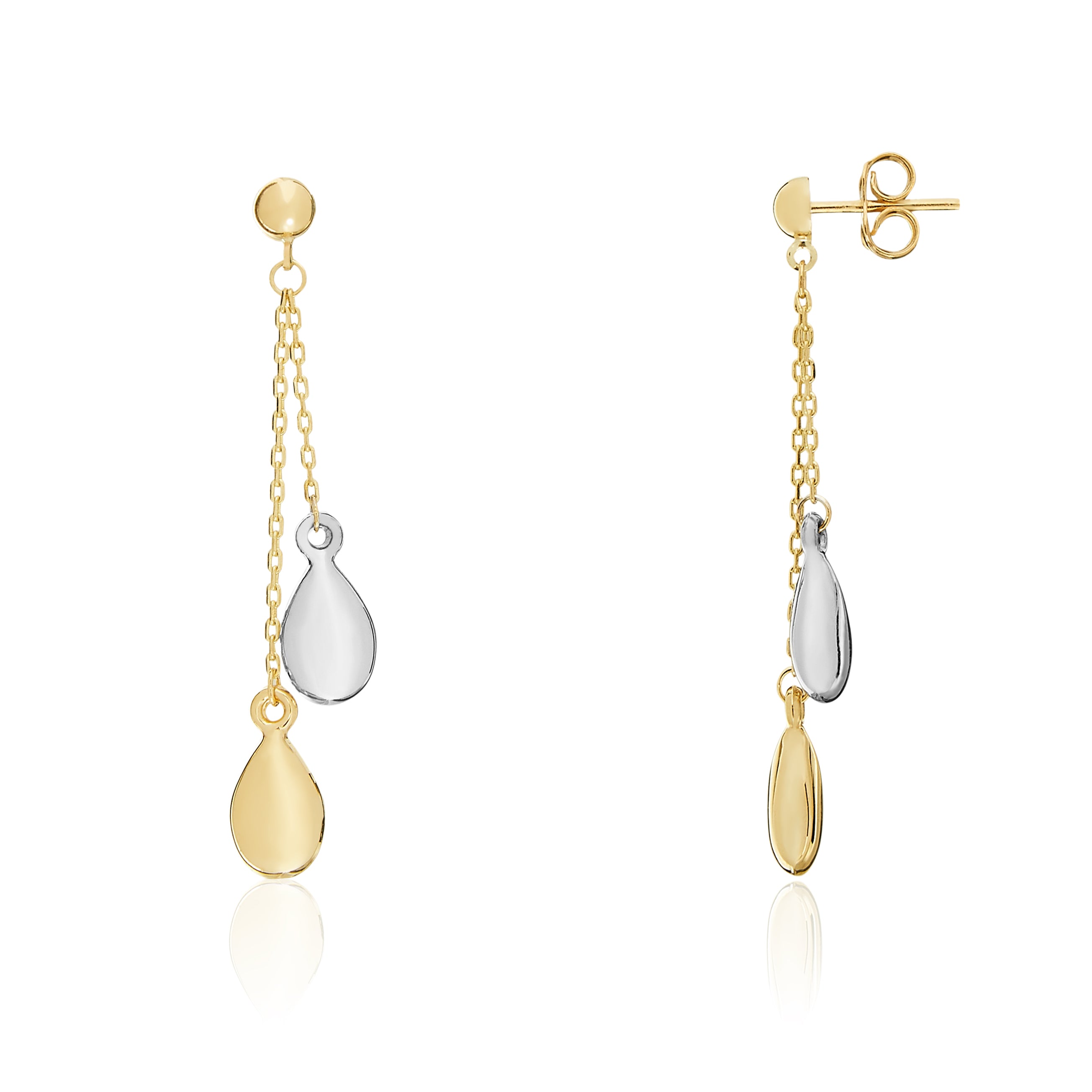 9ct Two Tone White Yellow Gold Pear & Chain Drop Earrings