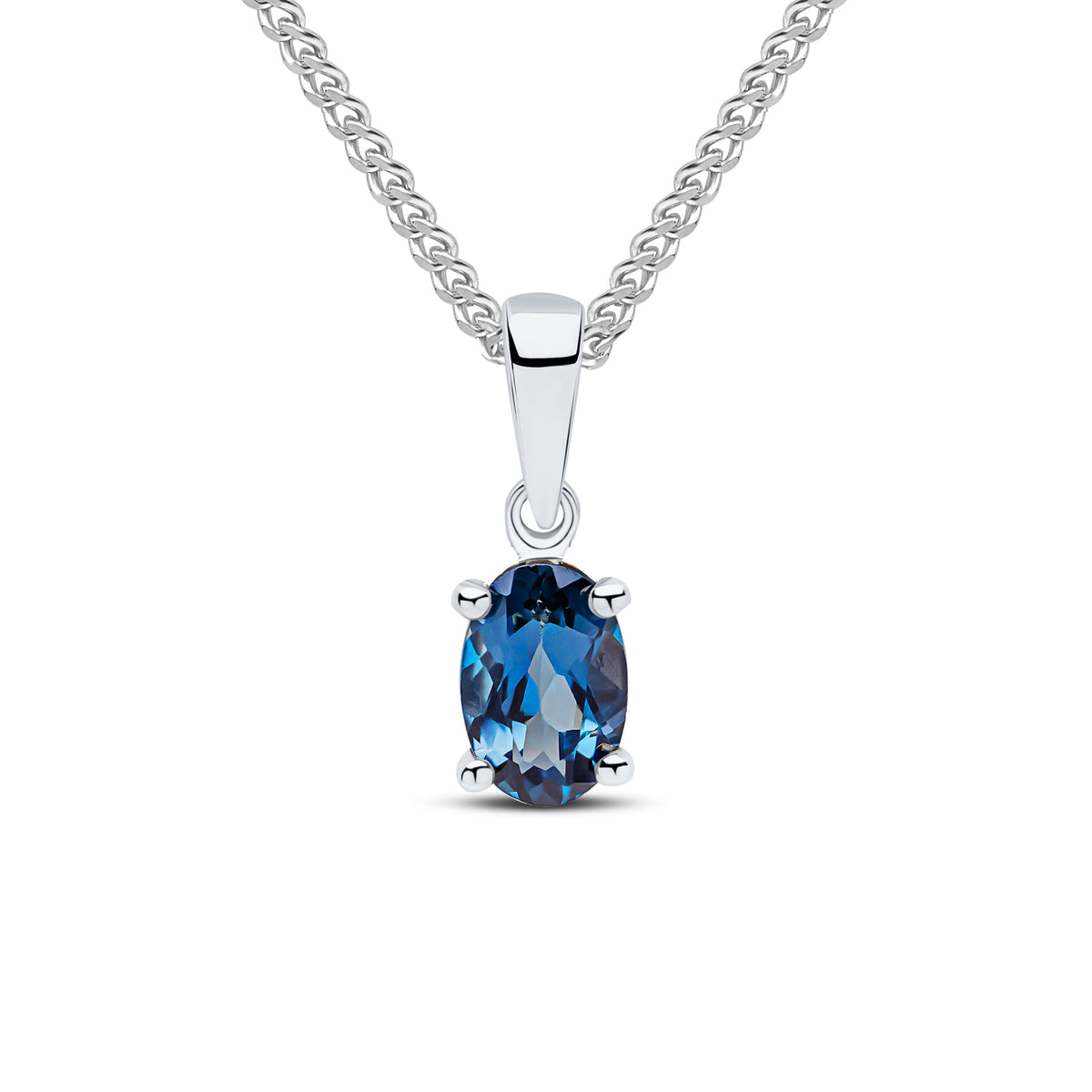 9ct White Gold 6x4 Oval London Blue Topaz Claw Pendant