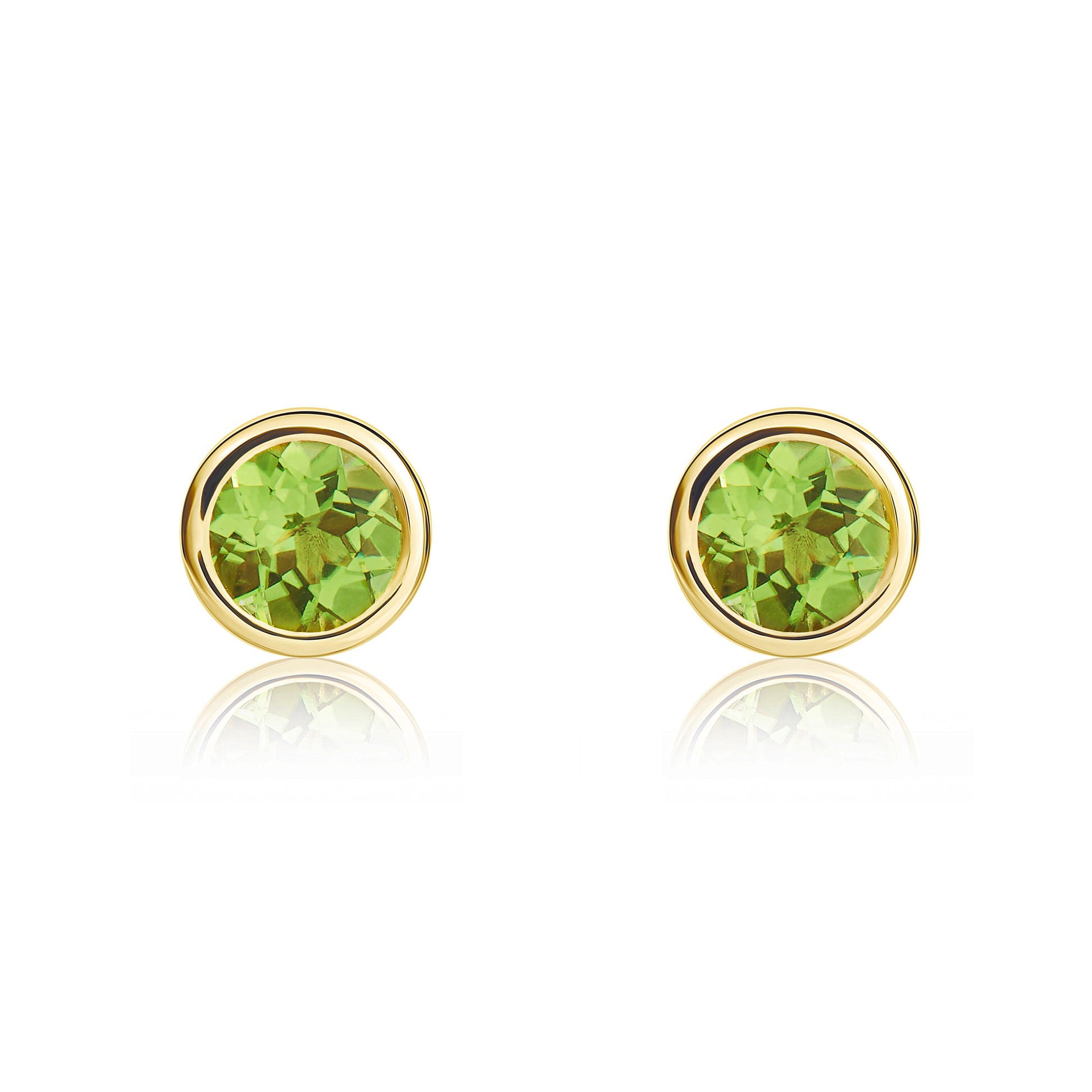 9ct Yellow Gold 4mm Round Peridot Rubover Stud Earrings