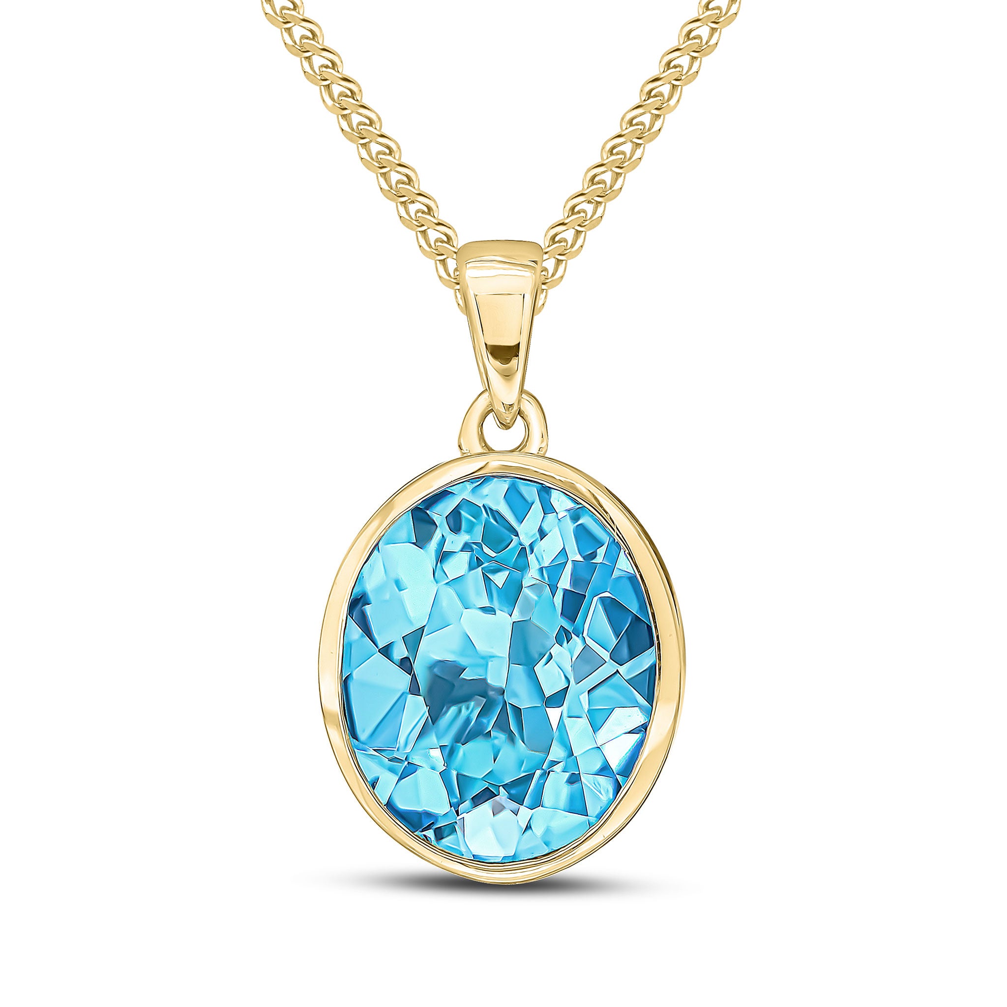 9ct Yellow Gold 12x10 Oval Swiss Blue Topaz Rubover Pendant
