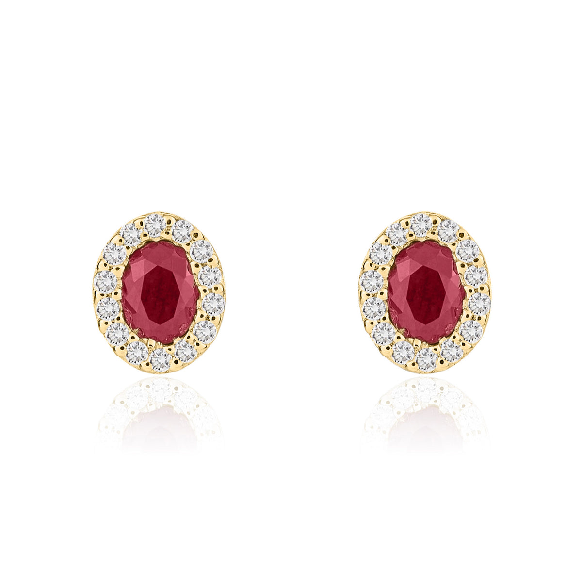 18ct Yellow Gold 4x3 Oval Ruby & Diamond Microset Cluster Earrings